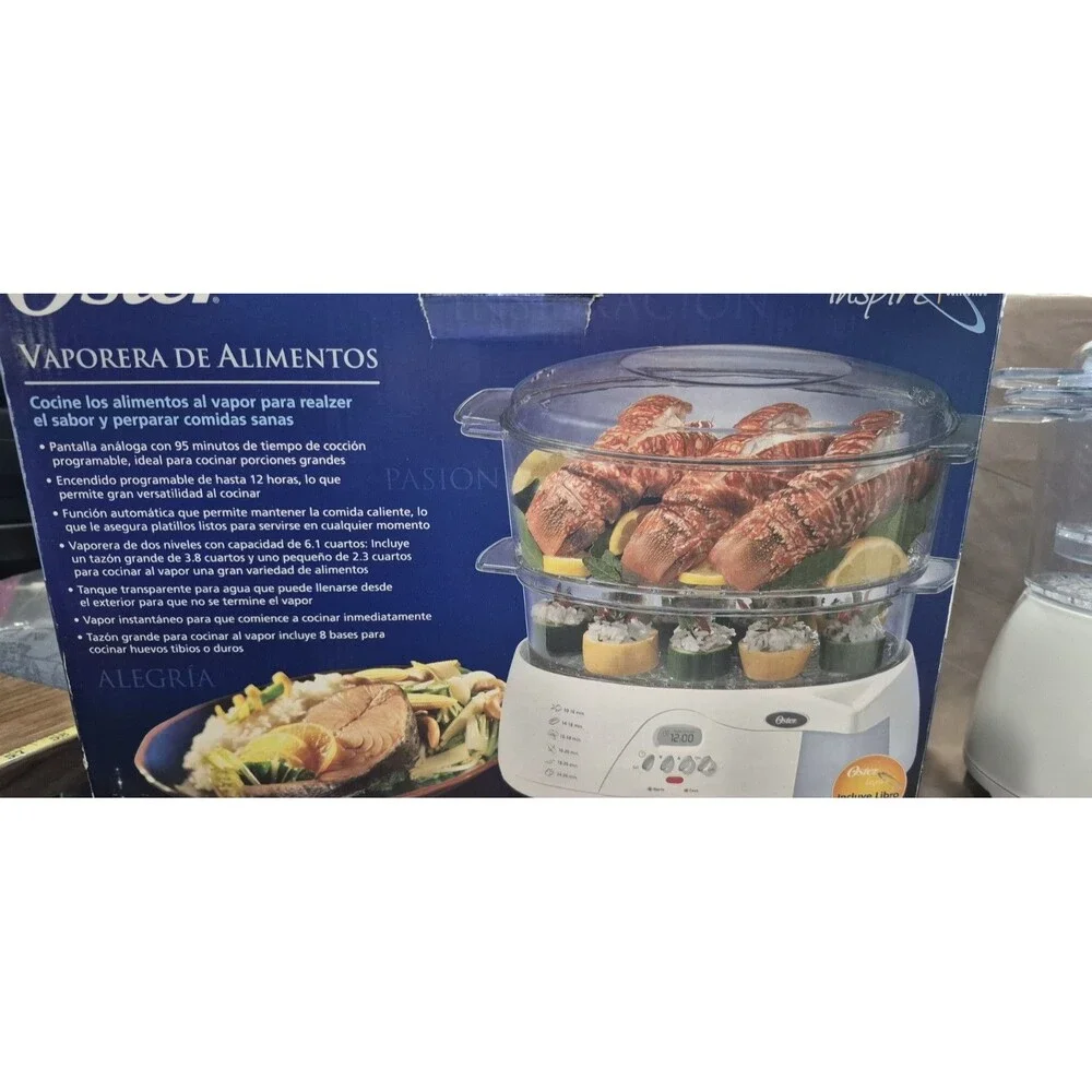 Oster 5715 Double-tiered 6.1 qt White Food Cooker & Steamer Inspire Collection
